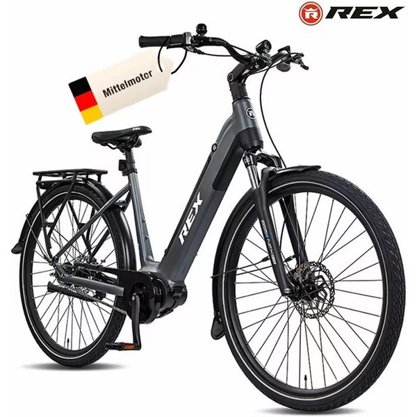 REX E-Bike Cityrad 28 Zoll Mittelmotor REX Commuter+ E-Bike, Pedelec Damen & Herren, 7 Gang Nexus 7 Gang Schaltwerk, Mittelmotor, 468 Wh, ebike max. 120km Reich