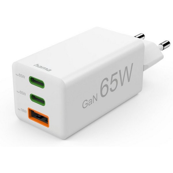 Hama USB-Ladegerät (Schnellladegerät, Netzteil, 2x USB-C, 1x USB-A, 65 W) Schnelllade-Gerät (1-tlg)