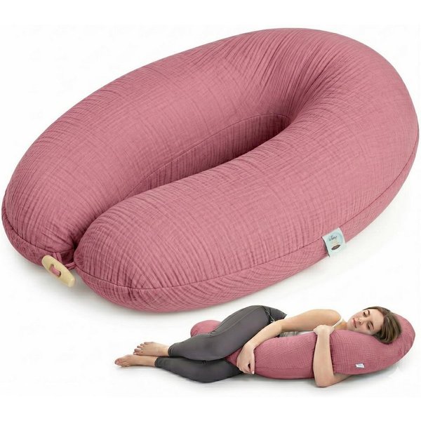 SEI Design Stillkissen Kapok-Füllung XXL 190x35 cm, Musselinbezug Bio-Baumwolle, ergonomisch, Schwangerschaftskissen mit Bezug, Seitenschläferkissen mit Kapok-F