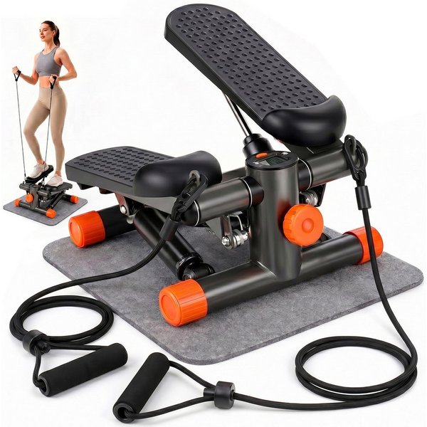 kehot Mini-Stepper Mini Stepper mit Widerstandsbändern, Kompaktgerät für Heimtraining (LCD-Display für Zeit, Kalorien, Frequenz, Schritte, Einfache Bedienung, S