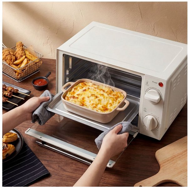 HOMCOM Minibackofen Backofen 10 L 750W 100-230℃ mit Backblech Pizza-Ofen, zum Grillen, Backen, Toasten, Cremeweiß