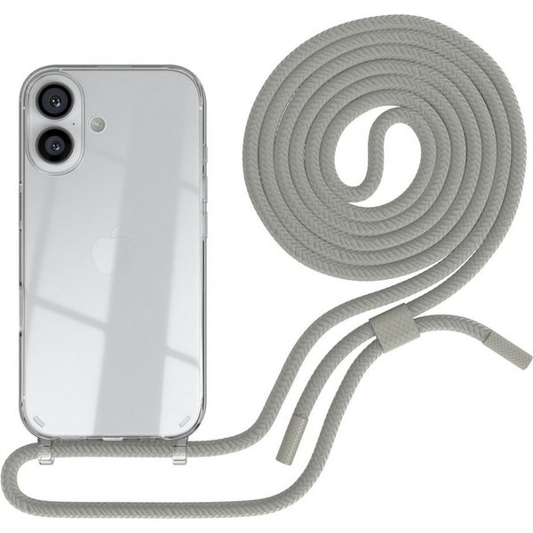 EAZY CASE Handykette Silikon Kette Unifarbe für Apple iPhone 16 6,1 Zoll, Schutzhülle zum Umhängen Hülle mit Umhängeband Kettenhülle Grau Taupe