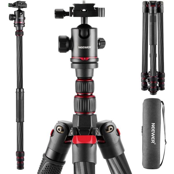 Neewer N55CR Carbon-Stativ 205cm, 360° Kugelkopf, 12kg Tragkraft Kamerastativ (höhenverstellbar von 56.5 bis 213 cm)