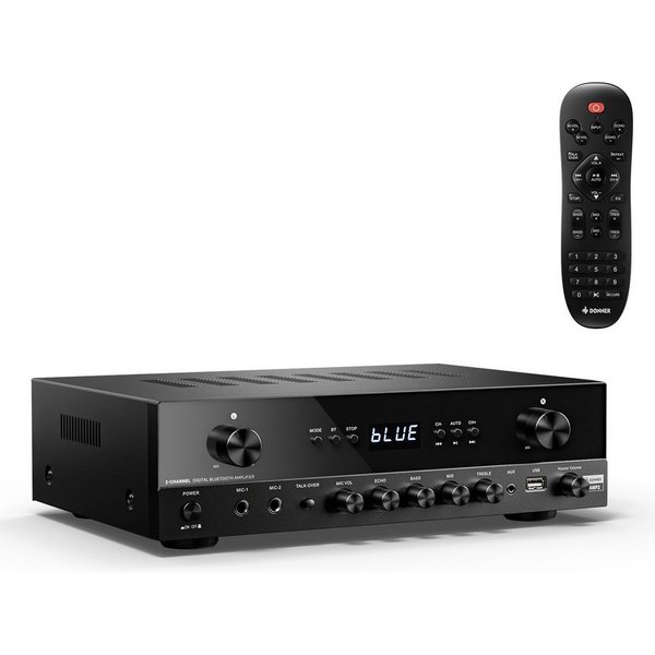 Donner Audioverstärker 2/4/6 Kanal Audio-Leistungsverstärker Stereoempfänger Verstärker (Anzahl Kanäle: 4, 440,00 W, 4 Kanäle, 2 Mikrofoneingänge, Bass, Höhen)
