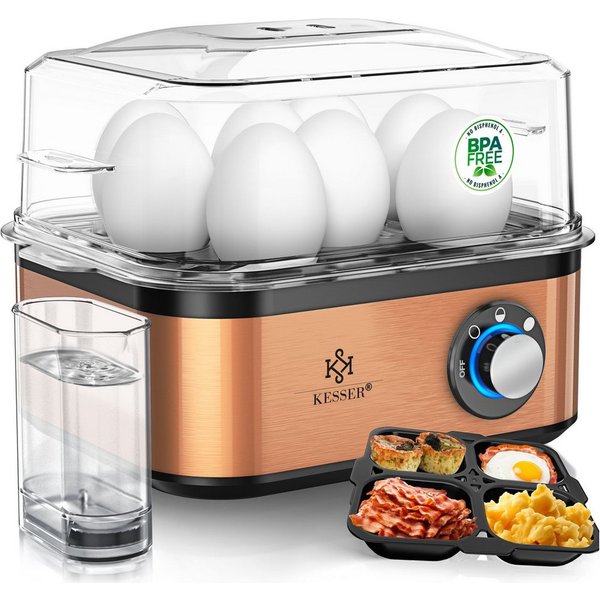 KESSER Eierkocher inkl. Messbecher mit Eipick und Omlettschalen, Bis 8 Eier, 500 W, Warmhaltefunktion, drei Härtegrade