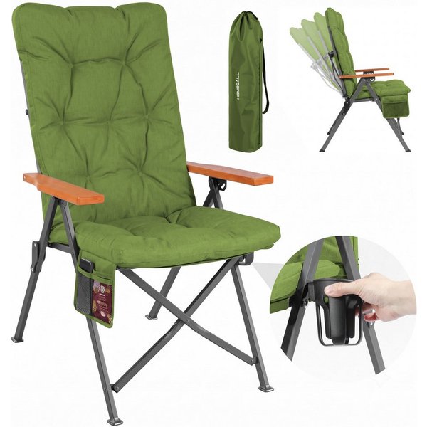 HOMECALL Campingstuhl Faltbar Hochlehner Luxus Klappstuhl mit 4,5cm Dicke Gepolstert (150kg Belastbar mit 4 Positionen Verstellbar Angelstuhl, 1 St), für Garten