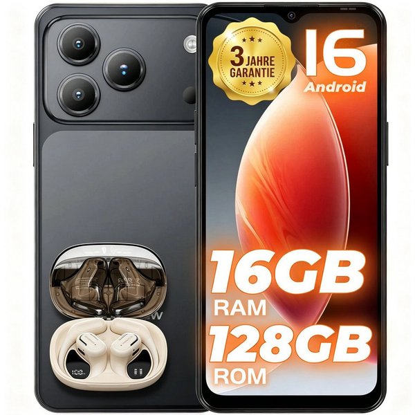 blackview Android 16 6,56" Handy WAVE 7C 16+128/2TB 60HZ 5000mAh AI Smartphone (6.56 Zoll, 128 GB Speicherplatz, 32 MP Kamera, 5000mAh Simlockfreie Handy, 32MP+