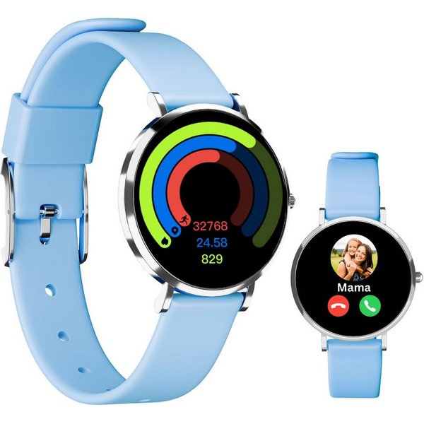 XCOAST Lino-Time in Blau, extra kleine, praktische Kinder Smartwatch (3,7 cm) Set, nur 6,9mm hoch, 6 Tage Akku Laufzeit, Spiele, >100 Sportarten, SOS NOTRUF, 6 