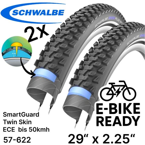 Schwalbe Fahrradschlauch 2x Schwalbe Marathon Plus MTB Ebike 29x2,25 Reflex Pannenschutz Reifen