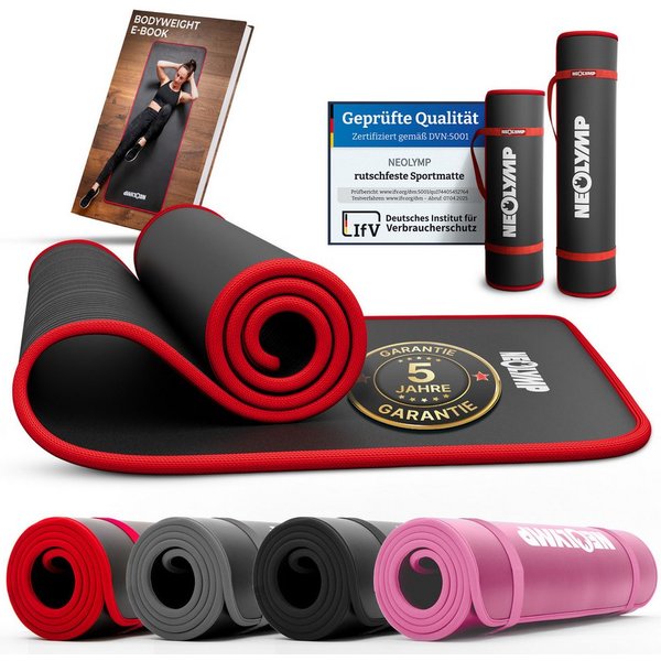 NEOLYMP Fitnessmatte Fitnessmatte 61cm breit – extra dick und rutschfest (Sportmatte mit Tragegurt), rutschfest, gelenkschonend, schalldämpfend, langlebig, Stof