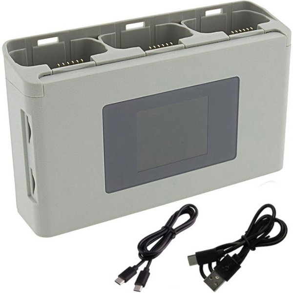 Trade-Shop Triple Ladegerät passend für DJI Mini 2, Mavic Mini, Mini SE, Mini 4K Zubehör Drohne (mit Powerbank und SD-Speicherkartenaufbewahrung / Anschluss übe