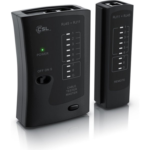 CSL Kabeltester für RJ45 & RJ11 Kabel, Leitungen in Böden, Wänden & Decken Netzwerk-Adapter RJ-45 (Ethernet) zu 2x RJ11, 2x RJ45, Patchkabel Tester, Leitungstes