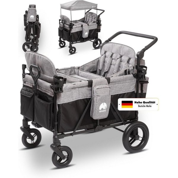 elvent Bollerwagen ComfortPlus 4, Kompakt faltbar, Für bis zu 4 Kinder, Ideal für Familien-Abenteuer