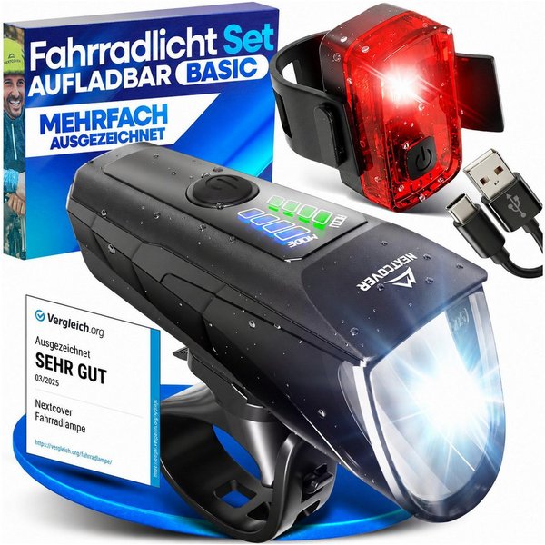 Nextcover Fahrradbeleuchtung NEXTCOVER® Fahrradlicht Set mit [LightSense] Sensor & 11h Akkulaufzeit