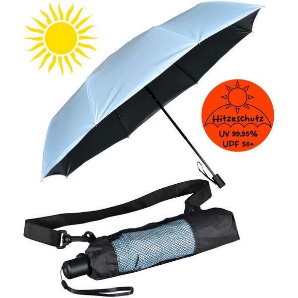 iX-brella Trekkingschirm XL Sonnen-Regenschirm mit UPF 50+, UV-Hitze-Schutz, mit Umhängetasche, mit Handöffner, innen schwarz