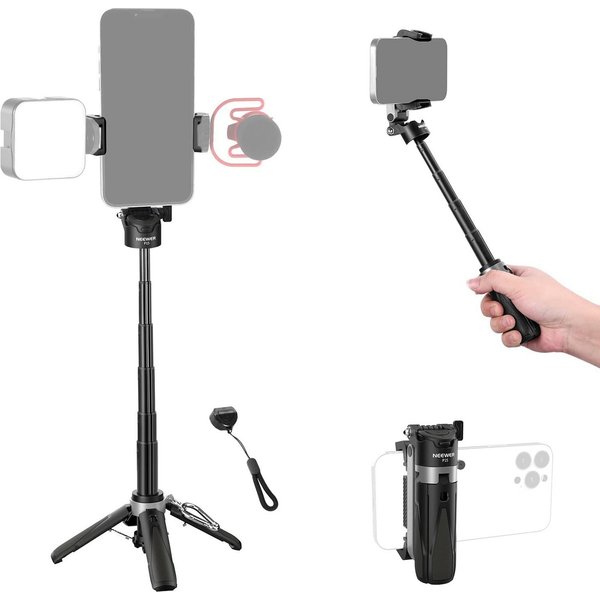 Neewer Selfie-Stick P15 Selfie Stick mit Bluetooth Fernbedienung & Kaltblitzschuh, 360° Handy Halterung, leichtes, faltbares Reisestativ für iPhone Vlogs