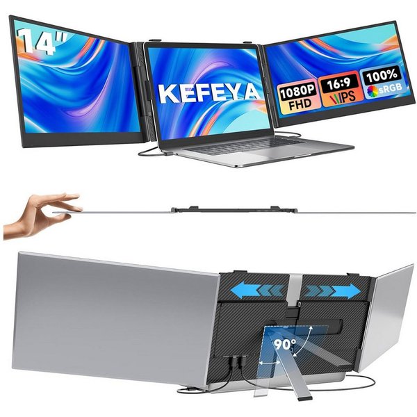 KEFEYA 14 Zoll FHD Laptop-Bildschirm-Extender Portabler Monitor (36 cm/14 ", 1920x1080 px, Full HD, 60 Hz, HDR, Dual-Screen-Display, 13–17,3 Zoll, Mac, Windows 