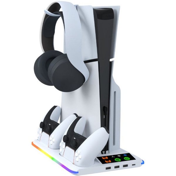 BBG PS5 Kühlständer für PS5 / PS5 Slim / PS5 Pro Ladestation (2800 mA, mit Headset-Halter & USB-Hub, Geräuscharm Lüfter, für PS5, PS5 Slim und PS5 Pro (Digital 