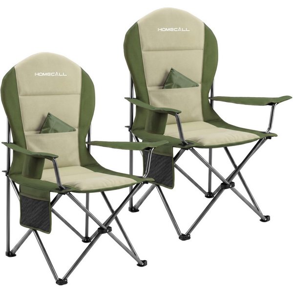 HOMECALL Campingstuhl Hochlehner 110cm mit Lendenwirbelstütze Klappstuhl Angelstuhl Faltbar (Bis 150kg, gepolstert, faltbar, stabil, 2 St), für Camp Garten Balk