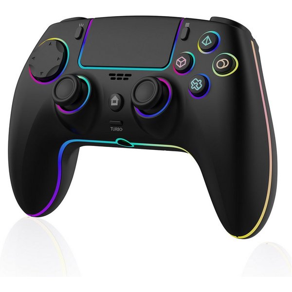 ibettertec Wireless Controller für PS4/PC, Gamepad mit 7 Farben RGB Beleuchtung Controller (Dual Vibration/Turbo/Touchpad/Kopfhörerbuchse/1000 mAh Akku)