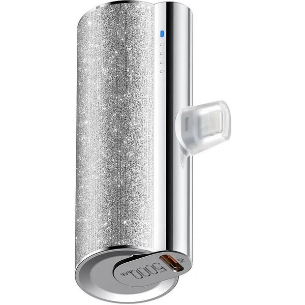 VEGER Powerbank 5 000 mAh mit eingebautem Anschluss 12W PlugOn mit Glitzer Powerbank