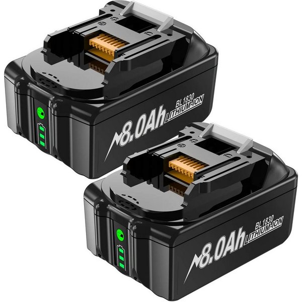 Athlix Ersatz Akku 8,0 Ah für Makita 18V, 2er Set, BL1860 BL1850 Akkupacks Akku 8000 mAh (18 V), 2 Stück, 8000 mAh, 20 % längere Laufzeit