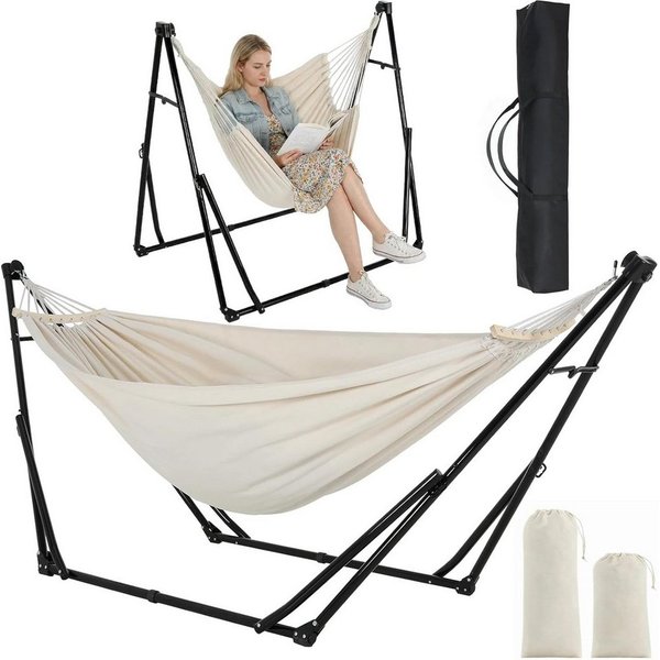 TLGREEN Hängematte mit Gestell,Premium Hängematten-Gestell-Set – 2-in-1, (Faltbar, Verstellbar, Stabiler Gartenhängematte, 231x89cm, Bis 200 kg, für Garten Balk