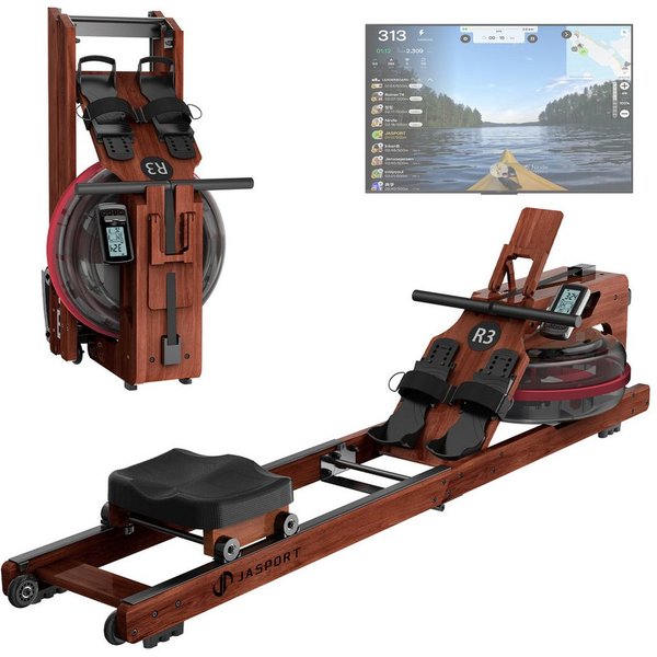JASPORT Rudergerät R3 Wasser-Rudergerät klappbar Eichenholz LCD-Display Kinomap (Klappbares Rudergerät aus Eichenholz, Kinomap kompatibel & LCD-Trainingscompute