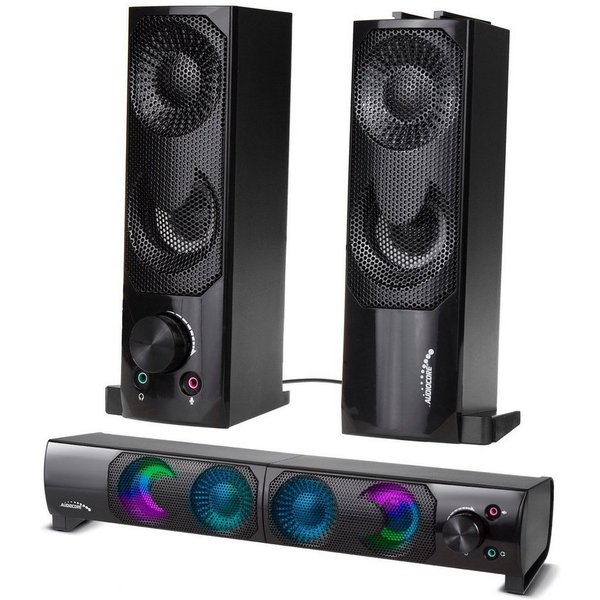 Audiocore AC955 PC-Lautsprecher 2.0 (6 W, Soundbar-Funktion [Modulare Verbindung] RGB-Bleuchtung 6W)