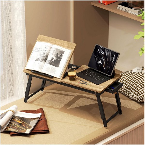 HOMCOM Monitor-Halterung Lapdesk Laptopständer für Sofa, Bett, Studieren, Essen, Eiche, (bis 17 Zoll, Laptoptisch, 1-tlg., Betttisch, Höhenverstellbar und neigb