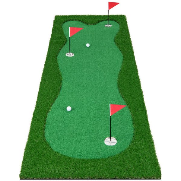 COSTWAY Puttingmatte, 300 x 100cm Golfmatte mit 3 Löcher