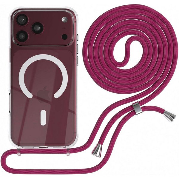 EAZY CASE Handykette mit Magsafe Hülle für Apple iPhone 18 Pro Max 6,9 Zoll, Slimcover Festival Hülle Band Handyketten induktive Umhängehülle Pink