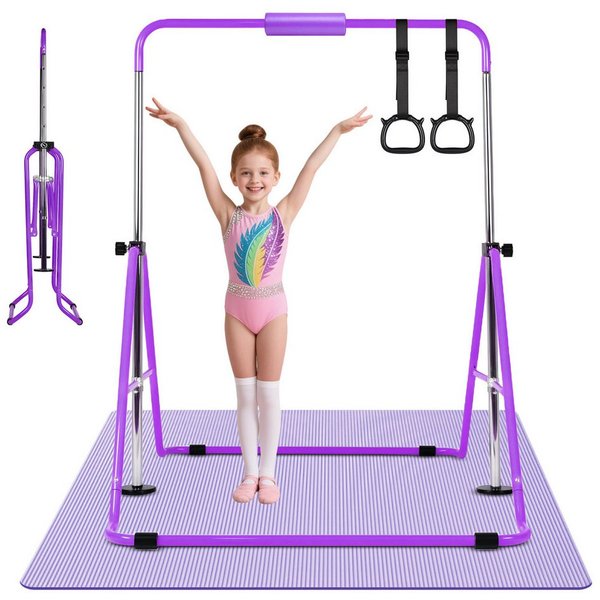 Hausright Turnreck Gymnastikstange für Kinder, Turnstange ab 3 Jahre, 88-128cm, (Gymnastikstange, Gymnastikmatte, Polster & 2 Ringen), Verstellbaren Höhen Faltb