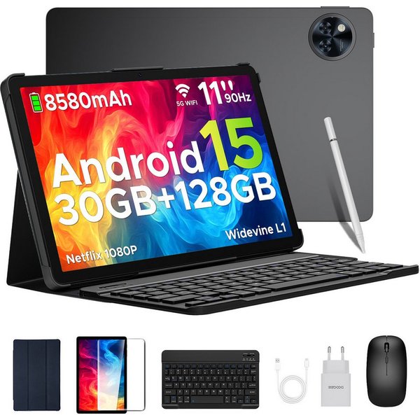 DOOGEE U11 Pro Android 15 Tablet mit Tastatur, Stift, Maus, Hülle, 11 Zoll Tablet (11", 256 GB, Android 15, WIFI, 8580mAh, 90Hz, 13MP+5MP, 5G WiFi/Widevine L1/ 