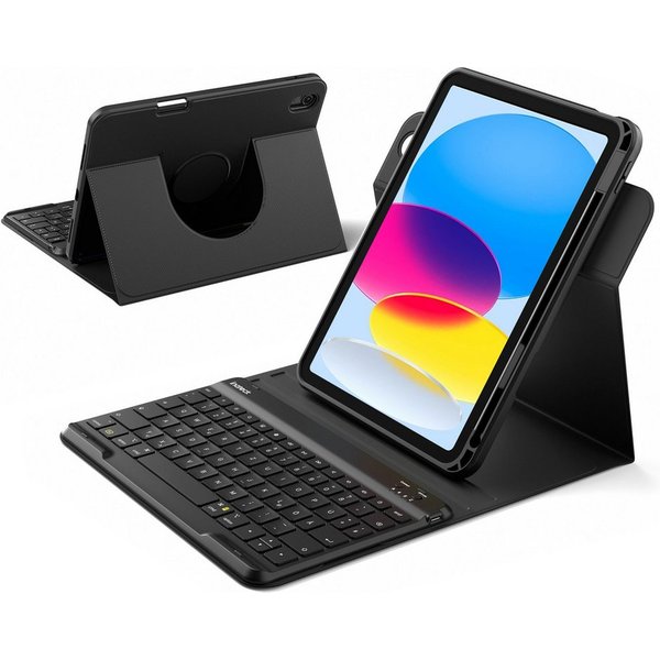 Inateck Hülle mit Tastatur für iPad 11 generation A16 2025, iPad 10 Gen 2022 iPad-Tastatur (360°-Drehung Vertikaler/Horizontaler Ständer, Magnetische Abnehmbare