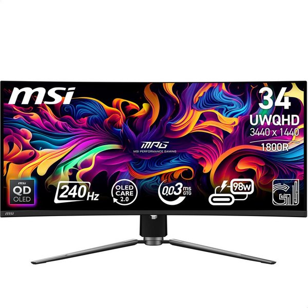 MSI MPG 341CQPX QD Curved-Gaming-OLED-Monitor (86,8 cm/34 ", 3440 x 1440 px, UWQHD, 0,03 ms Reaktionszeit, 240 Hz, OLED, 3 Jahre Herstellergarantie, höhenverste