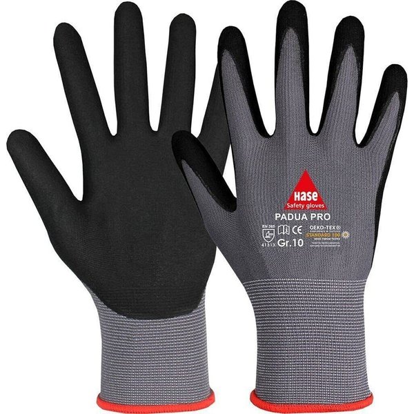Hase Safety Gloves Arbeitshandschuhe Padua Pro (Packung, 10-St., VPE= 10 Paar, Gr 6-11) Nitril-Arbeitshandschuhe Rutschfeste Mechaniker-Handschuhe
