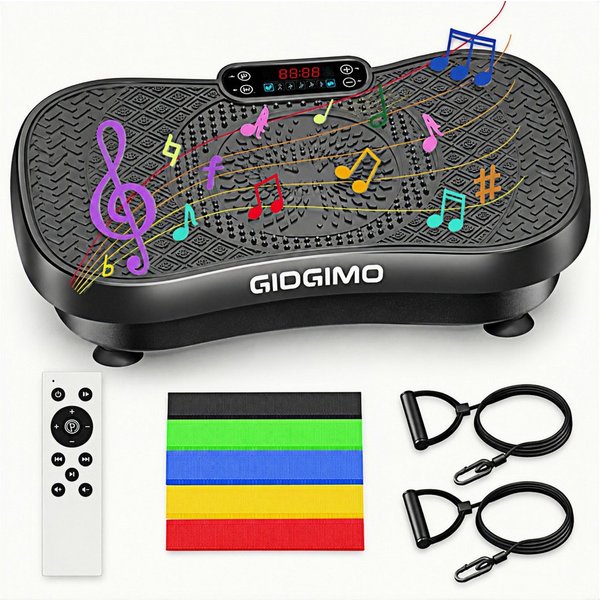 GIDGIMO Vibrationsplatte Power-S200 Vibrationsplatte 180 Geschwindigkeitsstufen, 5 Programmen, 150 W, 180 Intensitätsstufen, Fernbedienung, Widerstandsbändern, 