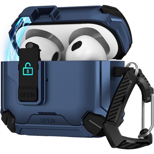 CoolGadget Kopfhörer-Schutzhülle Defender Hülle für Apple AirPods 4 magnetisch mit Karabiner, 360° Full-Body Case Schutzhülle Handy Standfunktion magnetisch lad