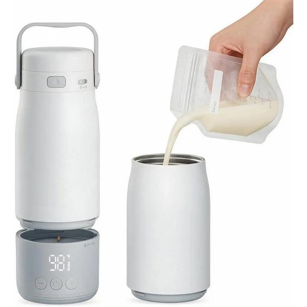 GarveeMore Babyflaschenwärmer Tragbarer Babyflaschenwärmer für unterwegs, Flaschenwärmer mit Akku, 12800 mAh, 500 ml, 2 Min. bis 37°C, ±1°C Genauigkeit, LED Dis