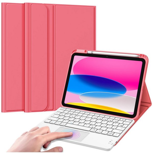 Fintie Tablet-Hülle für iPad 11. Generation 2025 11"(A16), iPad 10. Generation 2022 10.9", mit magnetischer Abnehmbarer Deutscher Touchpad Tastatur-QWERTZ Layou