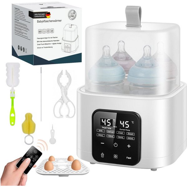 FOSMET Babyflaschenwärmer 2026 Modell 9-in-1 Babyflaschenwärmer Sterilisator 4 Flaschen BPA-frei, 60-240ml Flaschen, 100 °C Dampfst erilisation, Fernbedienung