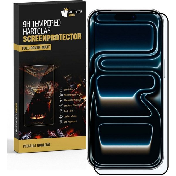 Protectorking Displayschutzfolie 1x 9H Panzerglas Full-Screen matt entspiegelt Screen-Protector für Apple iPhone 17 Pro Max, 1 Stück, Displayschutz gegen Stöße,
