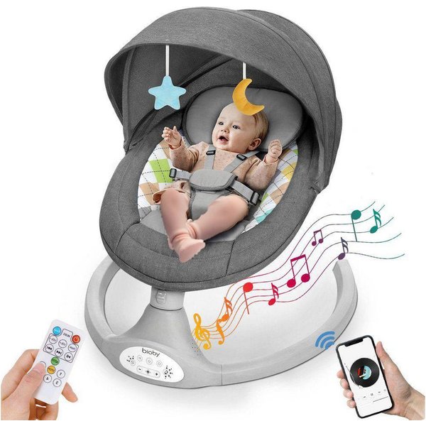 AUDEW Babyschaukel elektrische Babywippe 5 Gang einstellbar, mit Moskitonetz, Musik & Timer max. 9kg