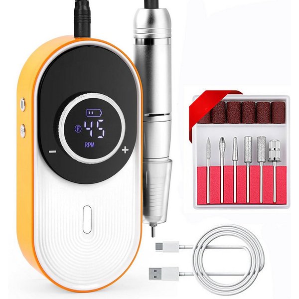 OYLCDI Maniküre-Pediküre-Set Elektrische Nagelfeile 45000 U/min Nagelfräser,Maniküreset, Professionelles Nagelgerät mit LCD Display, 6 Bits + Schleifhülsen, Lin