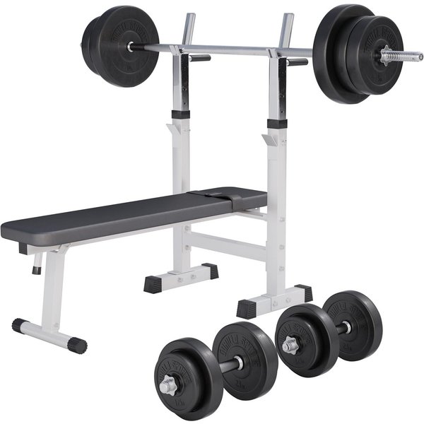 GORILLA SPORTS Hantelbank Hantelbank mit Langhantelset, (14-tlg)