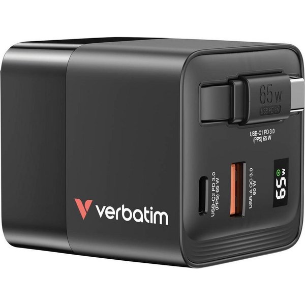 Verbatim USB-Ladegerät 32217 USB-Ladegerät (Schnellladegerät, GaN, mit Europa-Adapter, mit UK-Adapter)