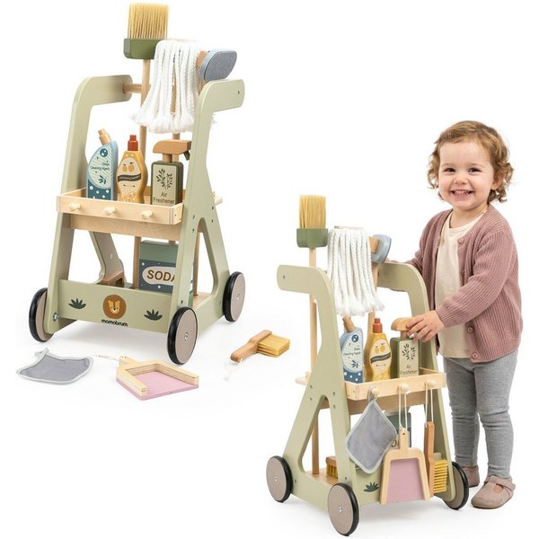 Mamabrum Lauflernhilfe Mamabrum Putzwagen Kinder Holz Reinigungswagen mit Zubehör