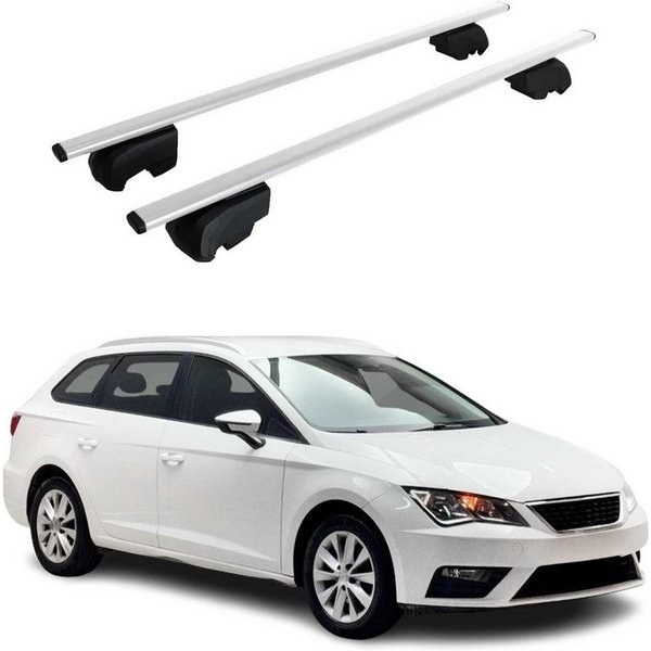 OMAC Dachträger Gepäckträger für Seat Leon 2014-2020 Grundträger ABE Metall Silber (2-St), Wasserbeständig,Abnehmbar,Multifunktional,Leichtgewichtig