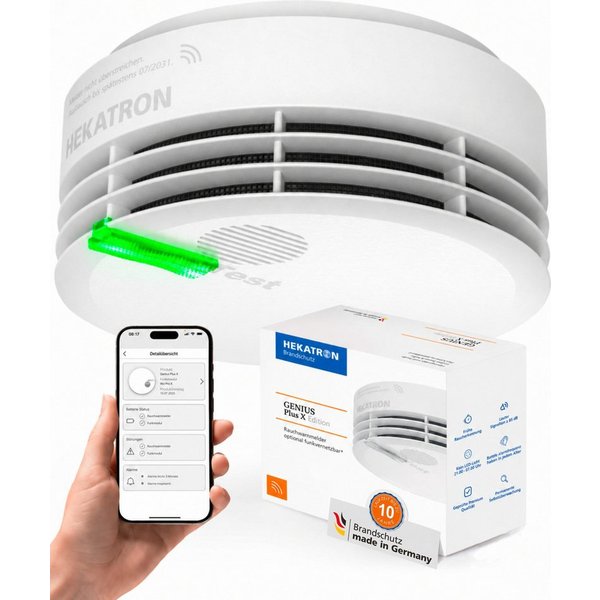 Hekatron Hekatron Genius Plus X Mehrsprachig Rauchmelder (Funkvernetzbar mit Basis X/Pro X, Q-Label, VdS, 85 dB(A)